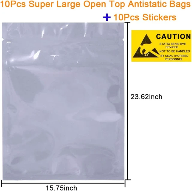 Alt view image 2 of 7 - 10Pcs Super Large Open Top Antistatic Bag,15.75x23.62in Anti-Static Bags, ESD Shielding Bag with Stickers for Electronics