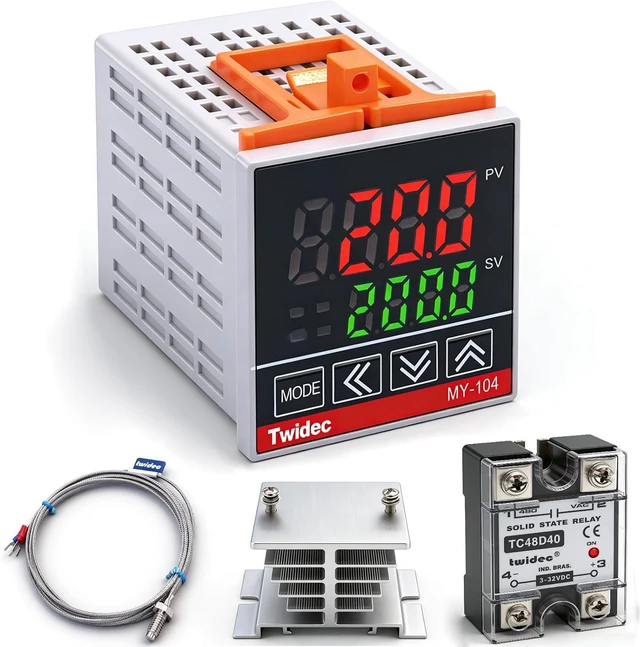 Main image of /MV100-B10 Digital Display PID Temperature Controllers Thermostat Regulator AC 85V - 265V MY-104+ K Sensor Thermocouple + Heat Sink and Solid State Relay SSR 40 DA