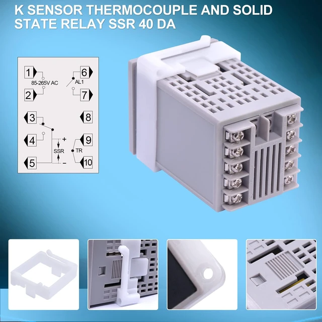 Alt view image 6 of 6 - /MV100-B10 Digital Display PID Temperature Controllers Thermostat Regulator AC 85V - 265V MY-104+ K Sensor Thermocouple + Heat Sink and Solid State Relay SSR 40 DA