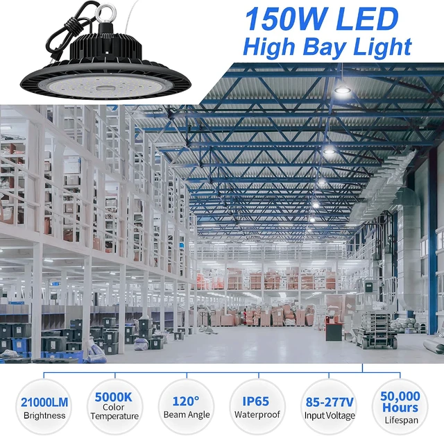 Alt view image 2 of 7 - 150W UFO LED High Bay Light, 21000LM 5000K ETL Warehouse Light AC110-277V