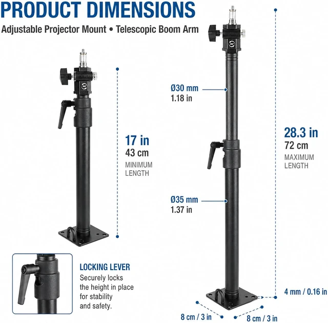 Alt view image 3 of 7 - 28in Studio Light Ceiling Mount Boom Arm,Adjustable Ceiling Projector Mount
