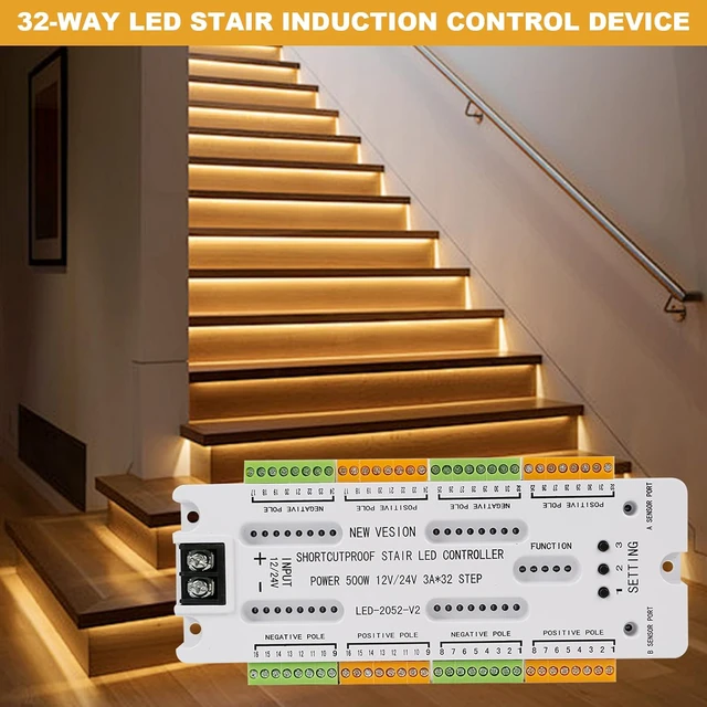 Alt view image 3 of 7 - 32 Channel Motion Sensor LED Stair Controller - Automatic Staircase Lighting Controller with Short Circuit Protection - Adjustable Brightness for Indoor Under Stair Lighting