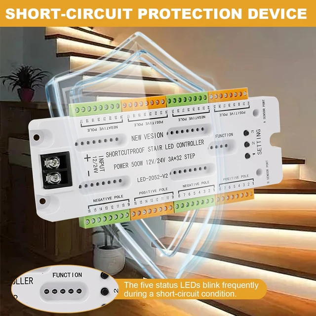 Alt view image 7 of 7 - 32 Channel Motion Sensor LED Stair Controller - Automatic Staircase Lighting Controller with Short Circuit Protection - Adjustable Brightness for Indoor Under Stair Lighting