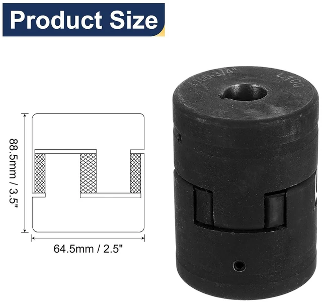 Alt view image 2 of 5 - 3/4" to 1-1/4" L100 Flexible 3-Piece L-Jaw Coupling Coupler Set & Buna-N NBR Rubber Spider for Log Splitter Hybrid Equipment