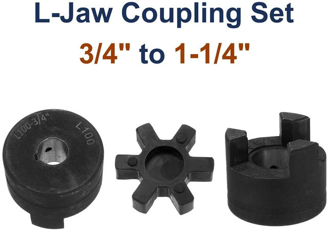 Alt view image 3 of 5 - 3/4" to 1-1/4" L100 Flexible 3-Piece L-Jaw Coupling Coupler Set & Buna-N NBR Rubber Spider for Log Splitter Hybrid Equipment
