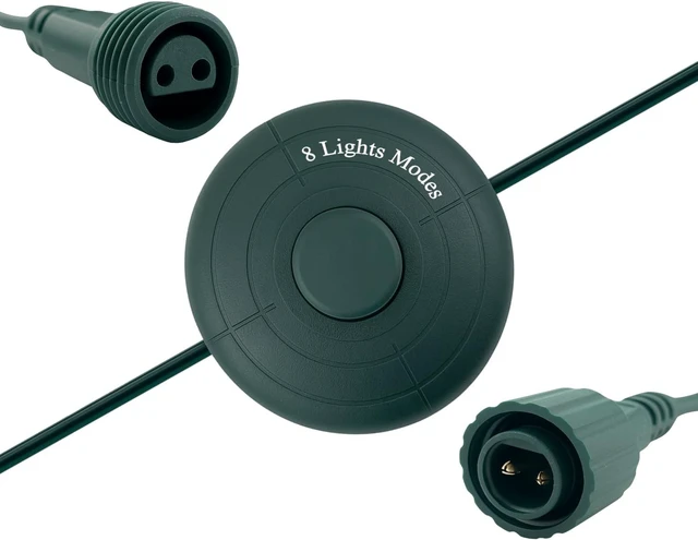 Main image of 5/8 inch Plug Power Cord with On/Off Foot Switch 6FT w/Light Controle Module for Christmas Tree Holiday Lights Compatible Replacement for CZJUTAI Power Adapters - 8 Lights Mode