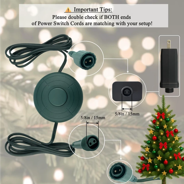 Alt view image 2 of 6 - 5/8 inch Plug Power Cord with On/Off Foot Switch 6FT w/Light Controle Module for Christmas Tree Holiday Lights Compatible Replacement for CZJUTAI Power Adapters - 8 Lights Mode