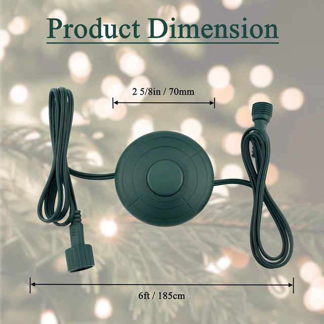 Alt view image 4 of 6 - 5/8 inch Plug Power Cord with On/Off Foot Switch 6FT w/Light Controle Module for Christmas Tree Holiday Lights Compatible Replacement for CZJUTAI Power Adapters - 8 Lights Mode