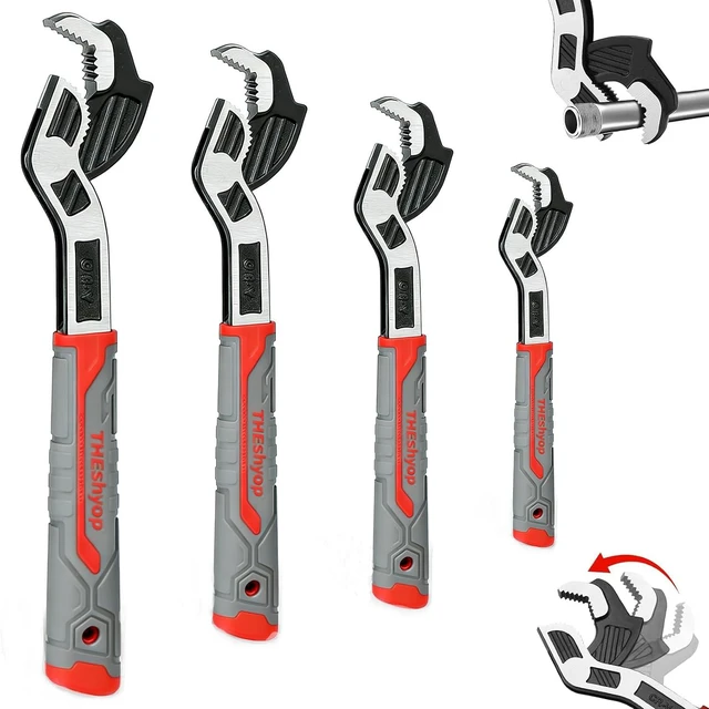 Main image of Self Adjusting Pipe Wrench, 4 Pcs Self locking Wrench, 6 8 10 12 Inch Pipe Wrench Set, Plumbing Wrench for 0.27-1.7(7-43mm) Pipe Fittings and Nuts, Chrome Vanadium Alloy Steel