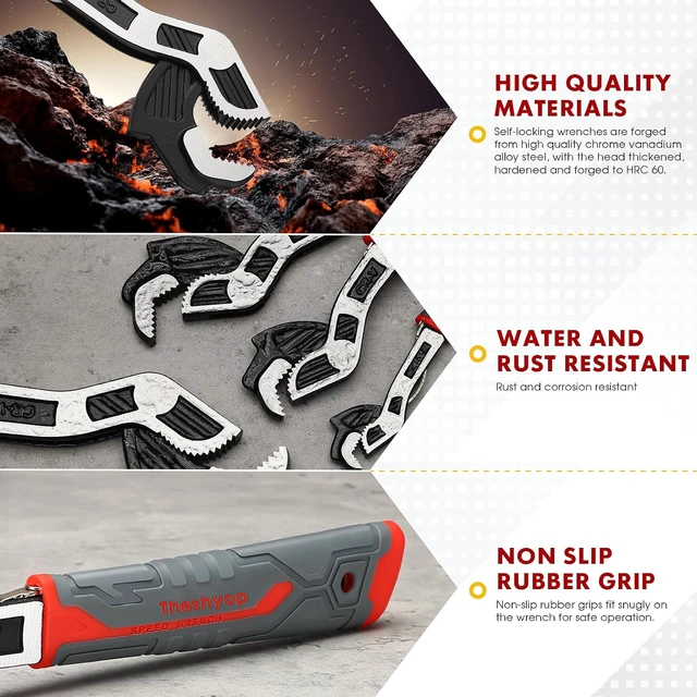 Alt view image 7 of 7 - Self Adjusting Pipe Wrench, 4 Pcs Self locking Wrench, 6 8 10 12 Inch Pipe Wrench Set, Plumbing Wrench for 0.27-1.7(7-43mm) Pipe Fittings and Nuts, Chrome Vanadium Alloy Steel