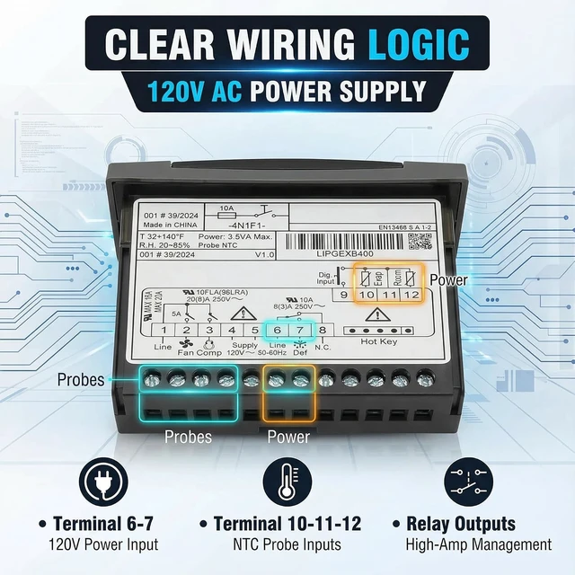 Alt view image 6 of 7 - XR06CX-4N1F1 120V Temperature Controller Compatible with Dixell, 120V