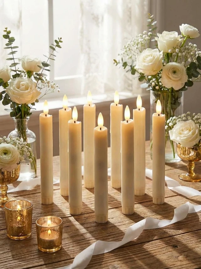 Alt view image 6 of 7 - 24 Pieces 6.5" Flameless LED Taper Candles with Remote Timer, Ivory
