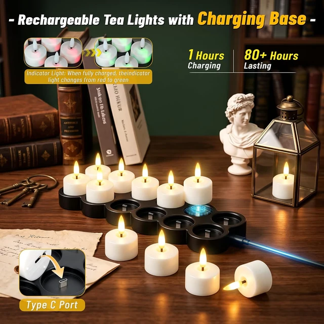 Alt view image 3 of 7 - 12 Pcs Rechargeable Flameless Candles with Remote Timer & Charging Base