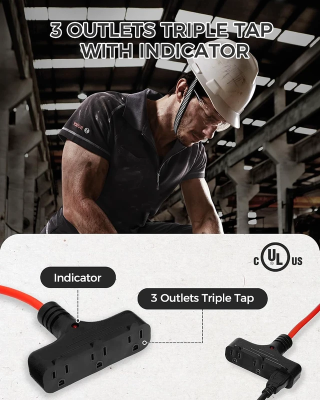 Alt view image 6 of 7 - 30 Ft Retractable Extension Cord Reel, 16/3 Gauge SJTW Power Cord with 3 Electrical Outlets Pigtail for Garage and Shop, 10 Amp Circuit Breaker, Metal Plate, UL Listed, Red R30CR06