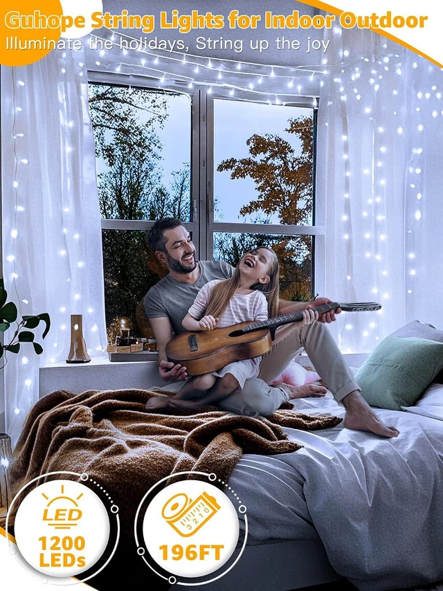 Alt view image 2 of 7 - String Lights 1200LED 196FT, Waterproof Outdoor String Lights with Remote and Timer, 8 Modes Dimmable Fairy Lights for Indoor Outdoor Wedding Party Holiday Decorations (Cool White)