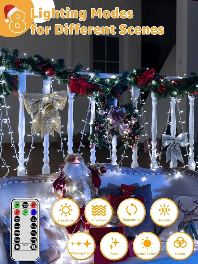 Alt view image 3 of 7 - String Lights 1200LED 196FT, Waterproof Outdoor String Lights with Remote and Timer, 8 Modes Dimmable Fairy Lights for Indoor Outdoor Wedding Party Holiday Decorations (Cool White)