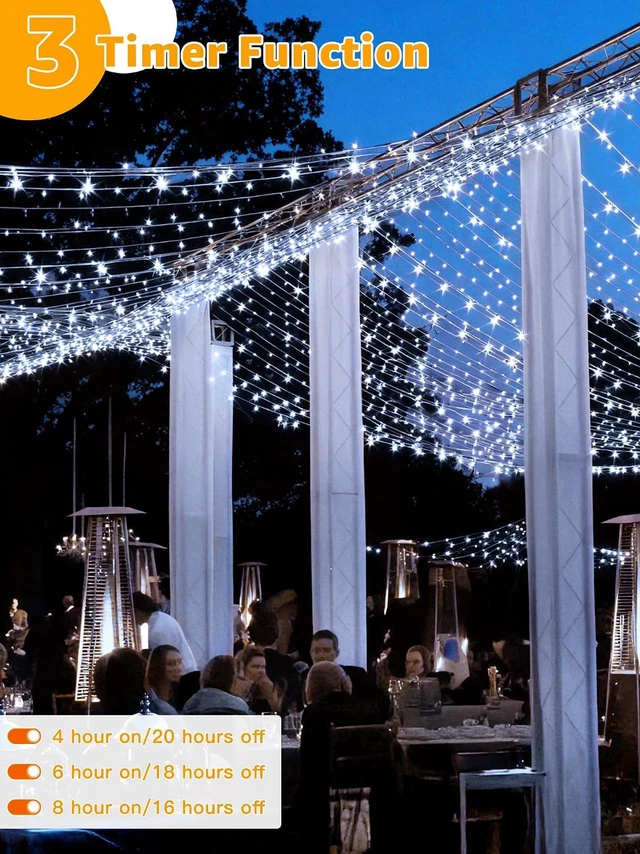 Alt view image 4 of 7 - String Lights 1200LED 196FT, Waterproof Outdoor String Lights with Remote and Timer, 8 Modes Dimmable Fairy Lights for Indoor Outdoor Wedding Party Holiday Decorations (Cool White)