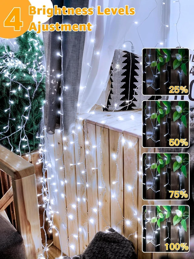 Alt view image 5 of 7 - String Lights 1200LED 196FT, Waterproof Outdoor String Lights with Remote and Timer, 8 Modes Dimmable Fairy Lights for Indoor Outdoor Wedding Party Holiday Decorations (Cool White)