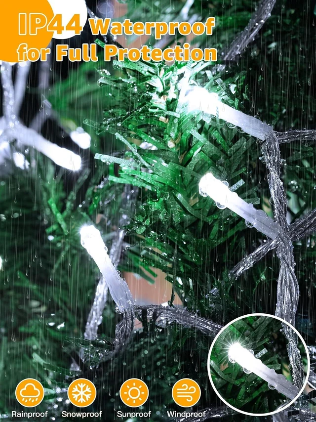 Alt view image 6 of 7 - String Lights 1200LED 196FT, Waterproof Outdoor String Lights with Remote and Timer, 8 Modes Dimmable Fairy Lights for Indoor Outdoor Wedding Party Holiday Decorations (Cool White)