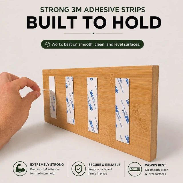 Alt view image 3 of 7 - Premium Magnetic Bamboo Key Holder for Wall, No Drill Wooden Key Rack with Strong Magnets, 3M Adhesive Entryway Organizer for Keys, Phone, Earbuds & Everyday Essentials