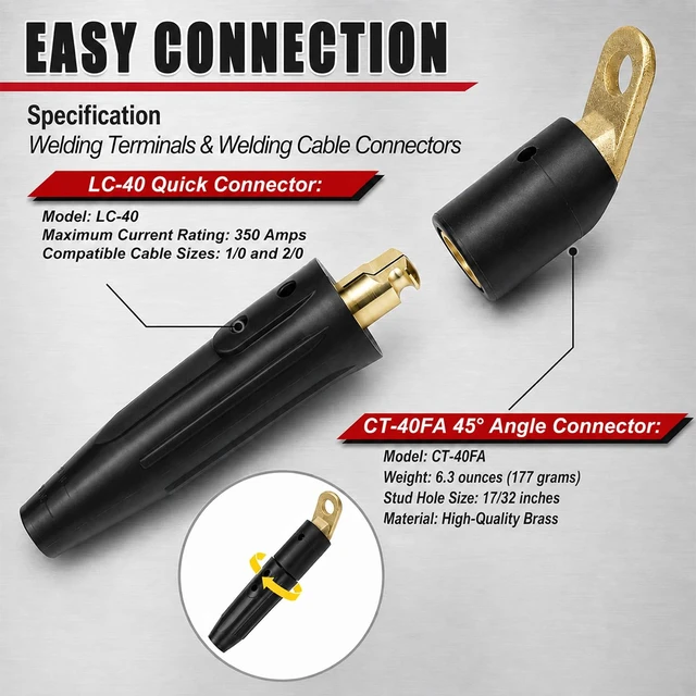 Alt view image 4 of 6 - 2 PCS CT-40FA Welding Terminals & 2 PCS LC-40 Welding Cable Connectors