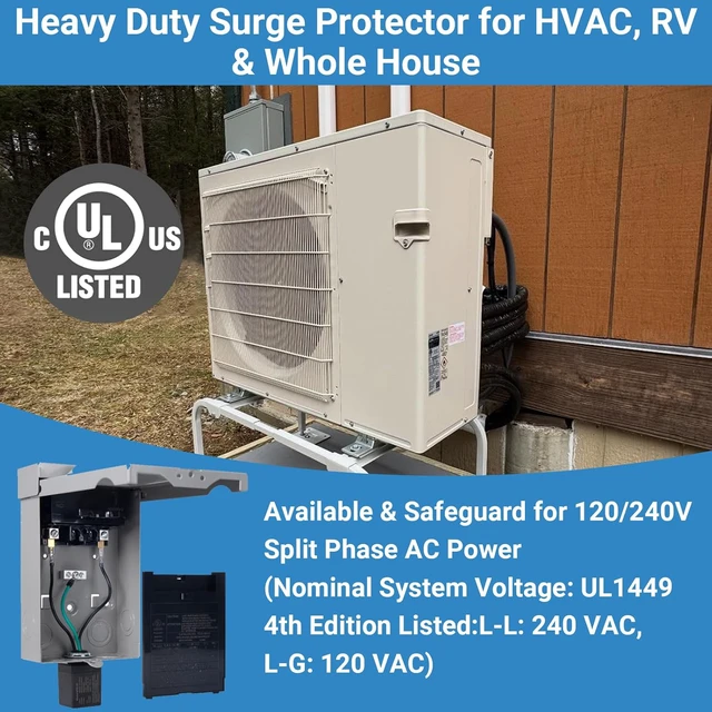 Alt view image 2 of 7 - Wells 120/240V Universal Surge Protector for HVAC & Heat Pump - 25kA Type 1 SPD, 200kA SCCR, NEMA 4X/ IP66 Waterproof Outdoor Enclosure, TFMV Technology, Easy Installation (1-Phase, 3-Wire)