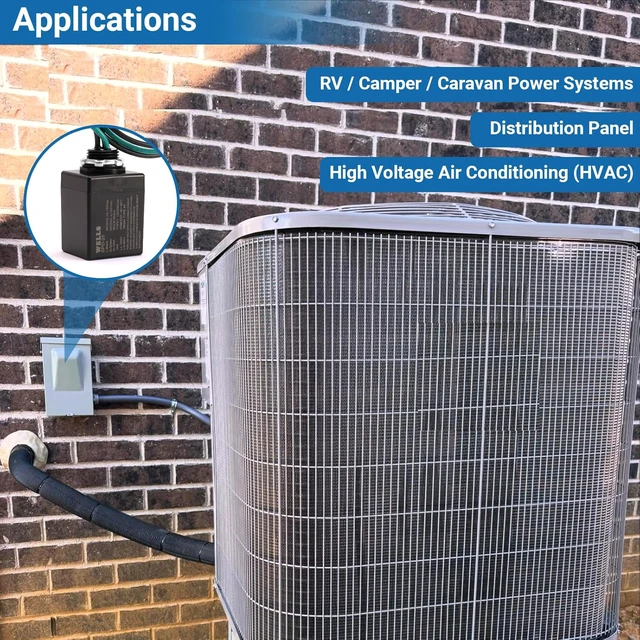 Alt view image 4 of 7 - Wells 120/240V Universal Surge Protector for HVAC & Heat Pump - 25kA Type 1 SPD, 200kA SCCR, NEMA 4X/ IP66 Waterproof Outdoor Enclosure, TFMV Technology, Easy Installation (1-Phase, 3-Wire)