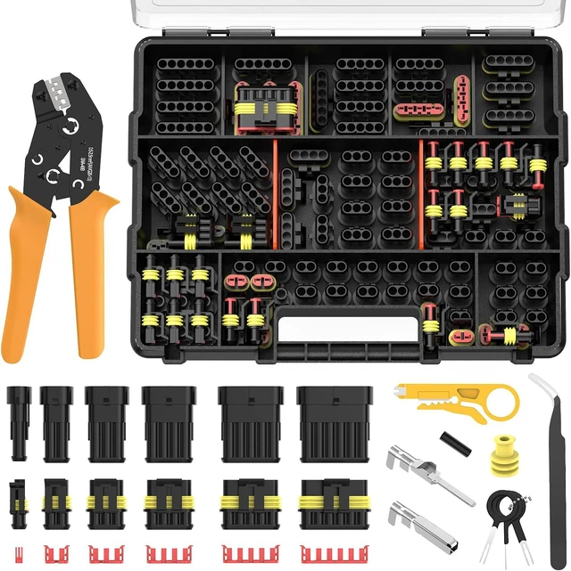 Main image of 1330Pcs 63Sets Waterproof Automotive Electrical Connectors Kit, 1/2/3/4/5/6 Pin Wire Connectors, Automotive Plug Terminal Connector Kit with Crimping Tool, Silicone Seals for Car Motorcycle Wiring