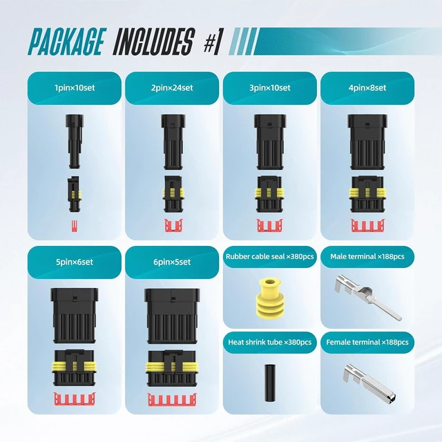 Alt view image 2 of 7 - 1330Pcs 63Sets Waterproof Automotive Electrical Connectors Kit, 1/2/3/4/5/6 Pin Wire Connectors, Automotive Plug Terminal Connector Kit with Crimping Tool, Silicone Seals for Car Motorcycle Wiring