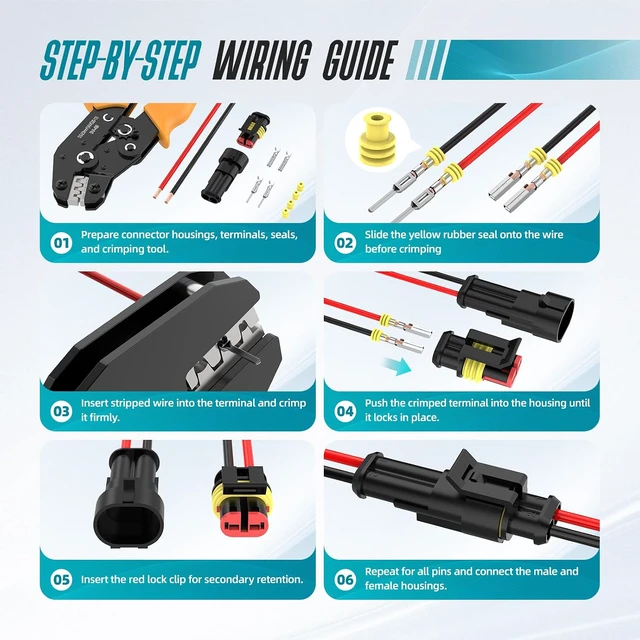Alt view image 5 of 7 - 1330Pcs 63Sets Waterproof Automotive Electrical Connectors Kit, 1/2/3/4/5/6 Pin Wire Connectors, Automotive Plug Terminal Connector Kit with Crimping Tool, Silicone Seals for Car Motorcycle Wiring