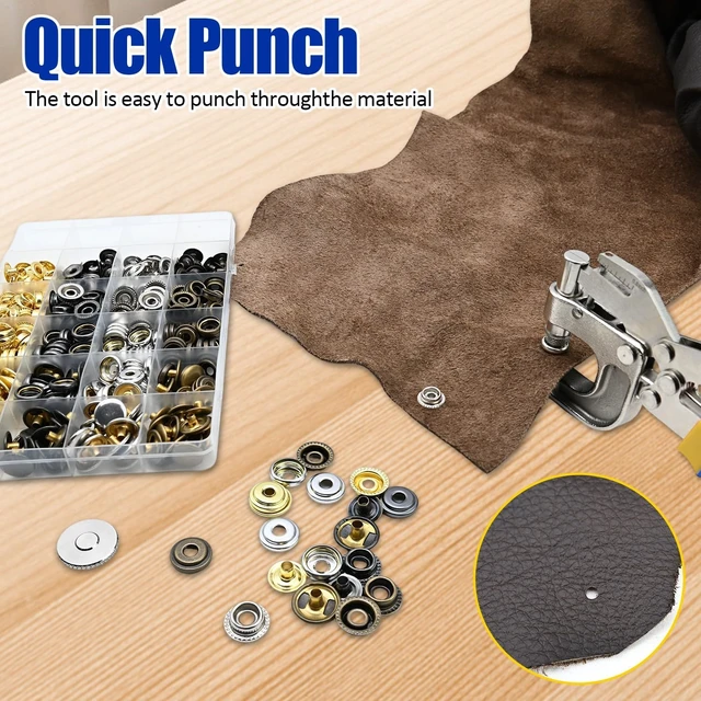 Alt view image 2 of 7 - Snap Fastener Tool Kit with Built-in Punch, 400 PCS 15mm Canvas Snaps in 4 Colors, Heavy Duty Snap Button Kit for Boat Cover, Leather, Fabric, Clothing Repair Blue-Yellow Ergonomic Pliers