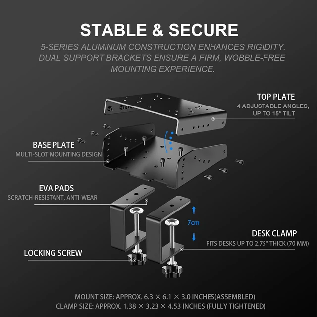 Alt view image 4 of 6 - Z9 Sim Racing Wheel Desk Clamp