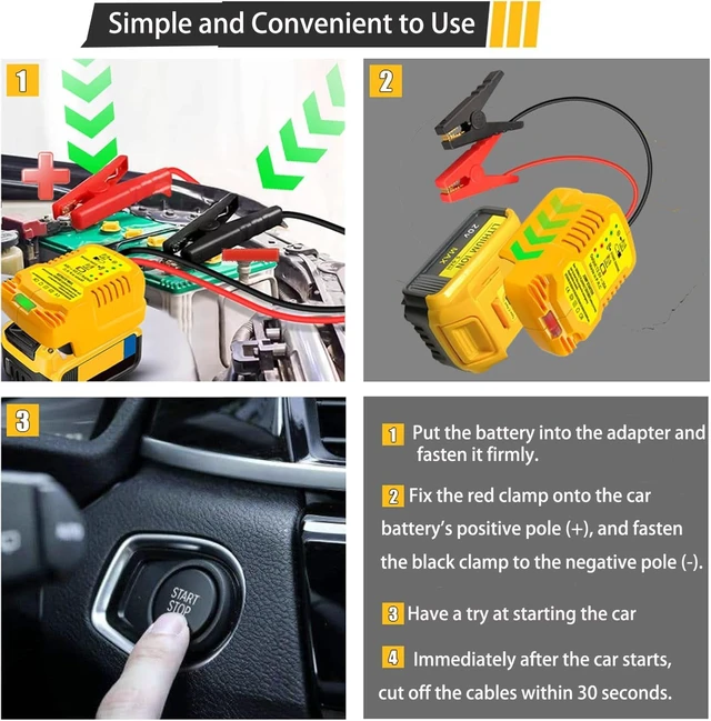 Alt view image 3 of 7 - CarJump Starter, Jumper Starter Adapter for DeWalt 20V 60V Battery, Jumper Cables 11AWG 1.2FT Automotive Booster Cable for Jump Starting Car Using Tool Battery