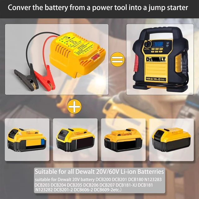 Alt view image 6 of 7 - CarJump Starter, Jumper Starter Adapter for DeWalt 20V 60V Battery, Jumper Cables 11AWG 1.2FT Automotive Booster Cable for Jump Starting Car Using Tool Battery