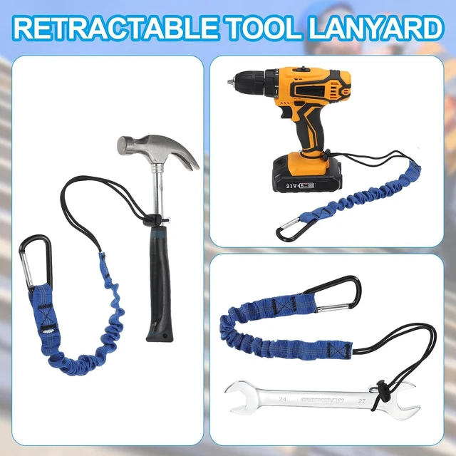 Alt view image 4 of 6 - Retractable Tool Lanyard 3.6ft with Single Aluminum Buckle and Adjustable Loop End, Maximum Weight Limit 10KG / 22lb, Safety Fall Protection Tools Leash, 4 Colors 12 Pack