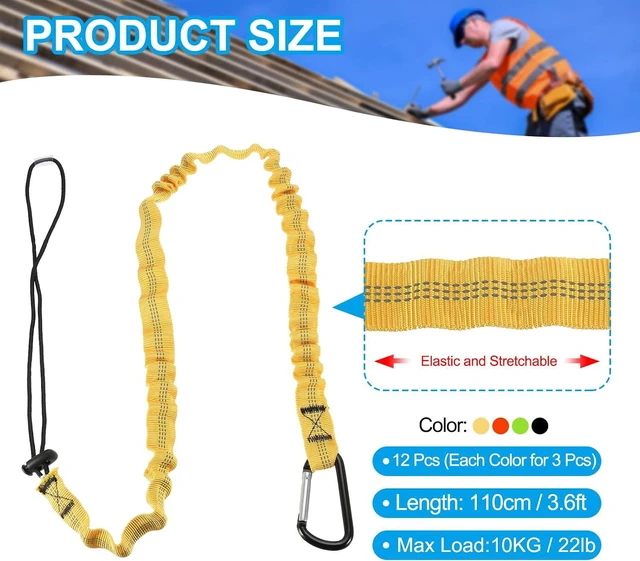 Alt view image 2 of 6 - Retractable Tool Lanyard 3.6ft with Single Aluminum Buckle and Adjustable Loop End, Maximum Weight Limit 10KG / 22lb, Safety Fall Protection Tools Leash, 4 Colors 12 Pack