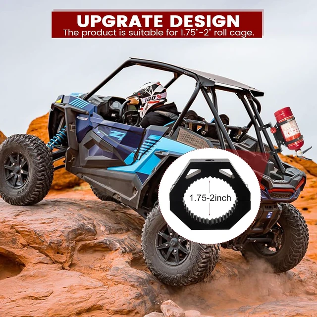Alt view image 3 of 7 - UTV Fire Extinguisher Mount Kit - Quick Release Fire Extinguisher Mounting Bracket Adjustable 1.75'' to 2'' Roll Bar Aluminum Alloy Heavy Duty for Polaris RZR Ranger Can-Am Maverick ATV