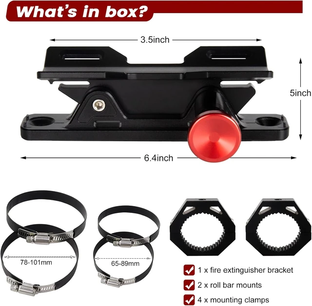 Alt view image 5 of 7 - UTV Fire Extinguisher Mount Kit - Quick Release Fire Extinguisher Mounting Bracket Adjustable 1.75'' to 2'' Roll Bar Aluminum Alloy Heavy Duty for Polaris RZR Ranger Can-Am Maverick ATV