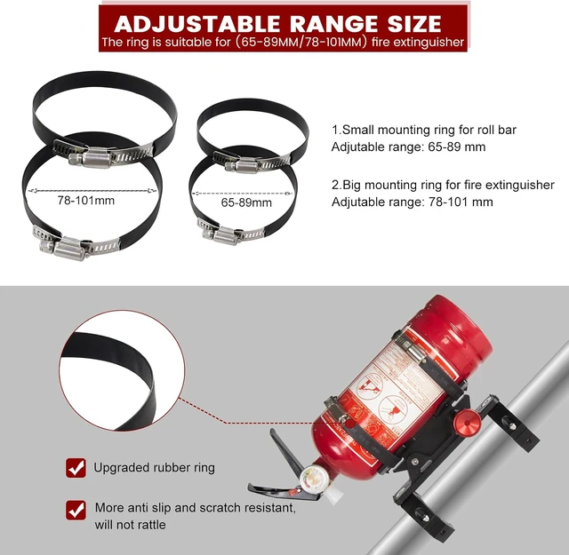 Alt view image 6 of 7 - UTV Fire Extinguisher Mount Kit - Quick Release Fire Extinguisher Mounting Bracket Adjustable 1.75'' to 2'' Roll Bar Aluminum Alloy Heavy Duty for Polaris RZR Ranger Can-Am Maverick ATV