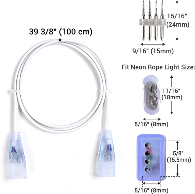 Alt view image 3 of 6 - 5-Set 3ft 4-pin RGB LED Neon Rope Light Connector Jumper Cable