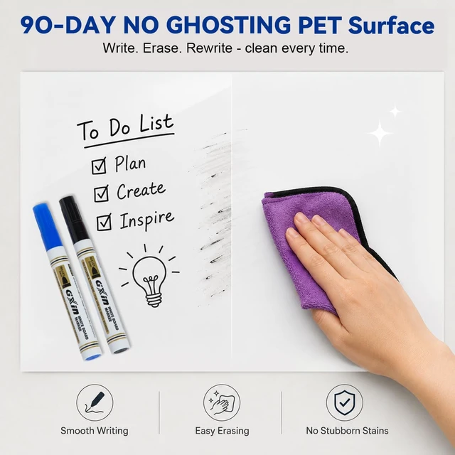 Alt view image 2 of 7 - Dry Erase Paper for Wall 60" x 36", Self Adhesive White Board Wallpaper Peel and Stick, No Ghosting Whiteboard Contact Paper for Office Classroom Meeting Room