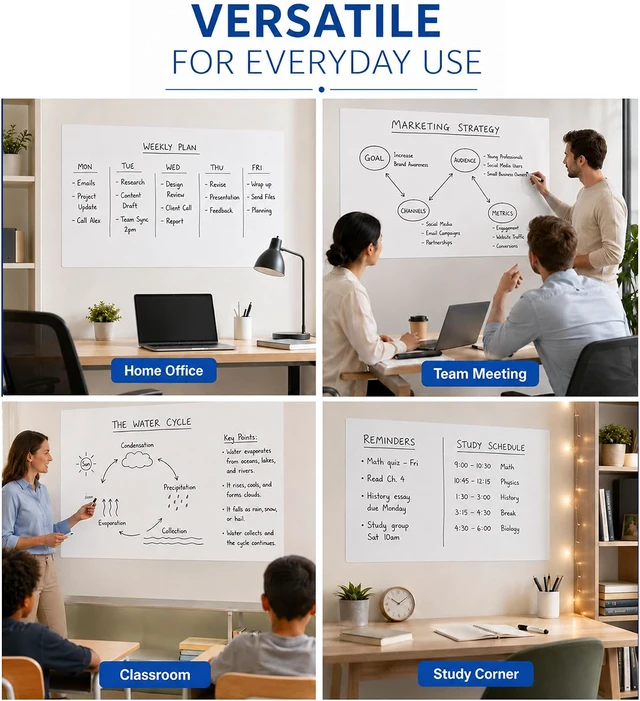 Alt view image 5 of 7 - Dry Erase Paper for Wall 60" x 36", Self Adhesive White Board Wallpaper Peel and Stick, No Ghosting Whiteboard Contact Paper for Office Classroom Meeting Room
