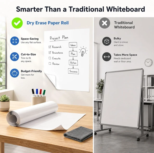Alt view image 6 of 7 - Dry Erase Paper for Wall 60" x 36", Self Adhesive White Board Wallpaper Peel and Stick, No Ghosting Whiteboard Contact Paper for Office Classroom Meeting Room