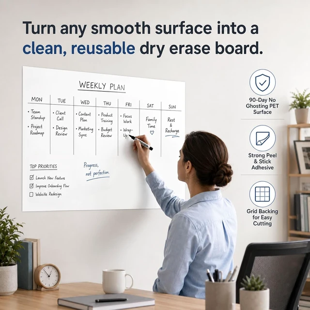 Alt view image 7 of 7 - Dry Erase Paper for Wall 60" x 36", Self Adhesive White Board Wallpaper Peel and Stick, No Ghosting Whiteboard Contact Paper for Office Classroom Meeting Room