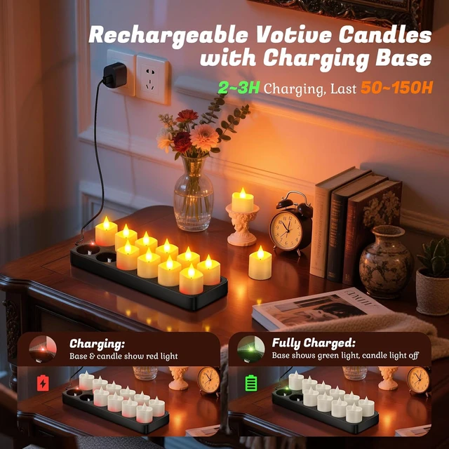 Alt view image 2 of 7 - Rechargeable Flameless Candles with Remote Timer & Charging Base