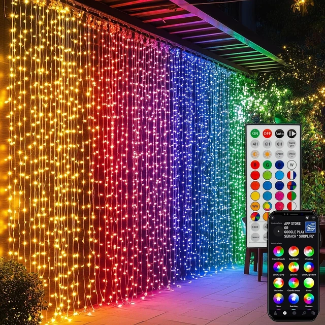Main image of 300 LED Curtain String Lights, RGB Color Changing Christmas Fairy Lights for Bedroom with Remote & APP Control, Waterproof Smart Window Lights Party Wedding Garden Wall Decor