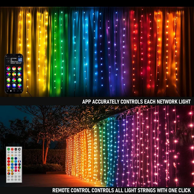 Alt view image 2 of 7 - 300 LED Curtain String Lights, RGB Color Changing Christmas Fairy Lights for Bedroom with Remote & APP Control, Waterproof Smart Window Lights Party Wedding Garden Wall Decor