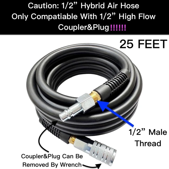 Alt view image 2 of 7 - Hybrid Air Hose 1/2ID x 25FT, Burst 1200PSI, Black(25)