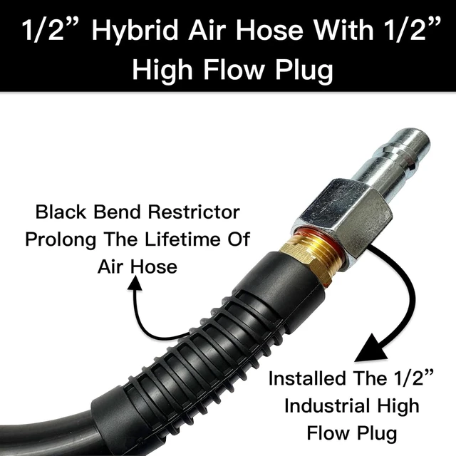 Alt view image 4 of 7 - Hybrid Air Hose 1/2ID x 25FT, Burst 1200PSI, Black(25)