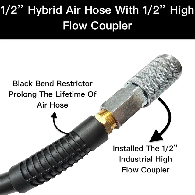 Alt view image 5 of 7 - Hybrid Air Hose 1/2ID x 25FT, Burst 1200PSI, Black(25)